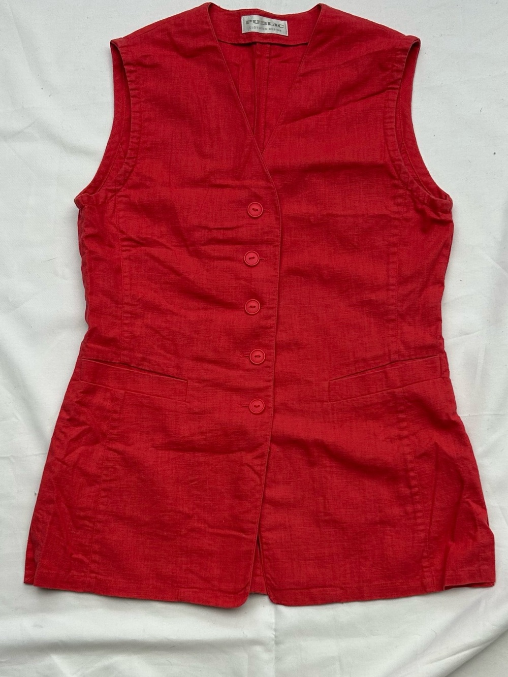 Red Button-Front Sleeveless Vest